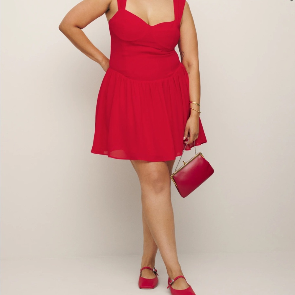 Reformation Taiga Dress - Red Dropwaist Mini